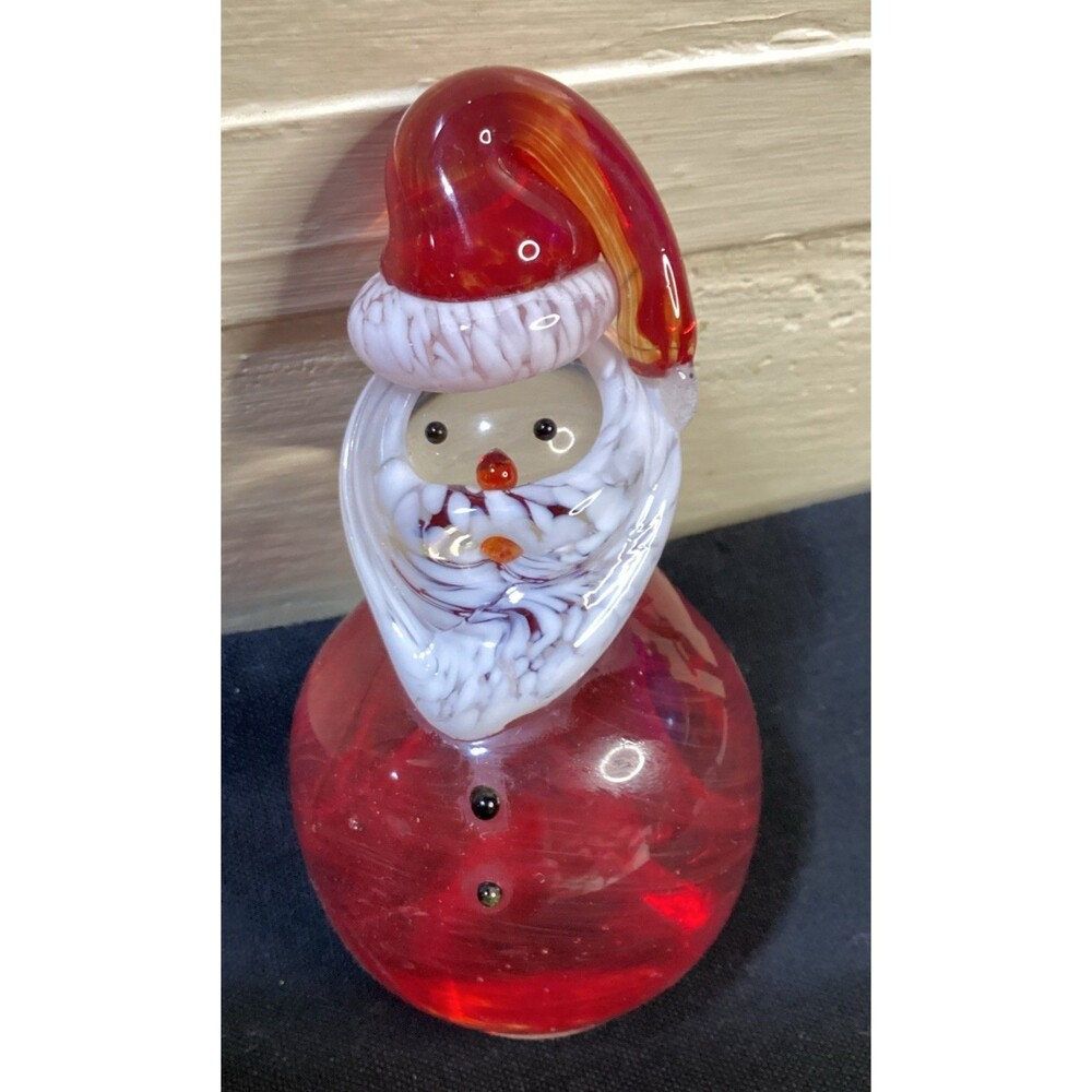 Prestige Art Glass 2001 Santa Claus Figurine White Confetti Hat Christmas Signed